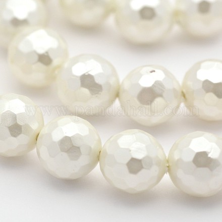 Faceted Round Shell Pearl Bead Strands BSHE-M013-6mm-01-1