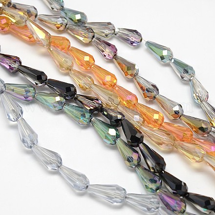 Electroplate Crystal Glass Teardrop Beads Strands EGLA-F040-A-1