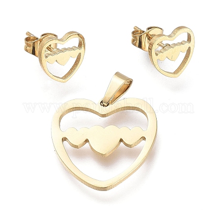 Valentine's Day 304 Stainless Steel Jewelry Sets SJEW-K154-08G-1