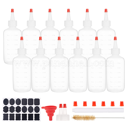 プラスチック目盛りスクイズボトル  赤い先端キャップ付き  ケチャップ用の丈夫な噴出ボトル  ソース  シロップ  ドレッシング  アート＆クラフト  ホワイト  5.3x12.5cm  容量：180ミリリットル AJEW-BC0001-03A-1