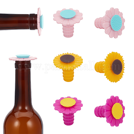 Benecreat 6 個 3 色シリコーンワインボトルストッパー  花の形  ミックスカラー  49.5x42.5mm  2個/カラー AJEW-BC0006-68-1