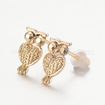 Owl Alloy Stud Earrings EJEW-O068-93G-1