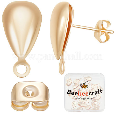 Beebeecraft 1 scatola 30 pezzi risultati di orecchini a goccia Kit di perni per orecchini in ottone placcato oro 18k con anelli e chiusura a farfalla per orecchini da donna creazione di gioielli KK-BBC0005-04-1