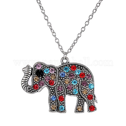 Classical Elephant Alloy Rhinestone Pendant Necklaces NJEW-N0052-088B-1