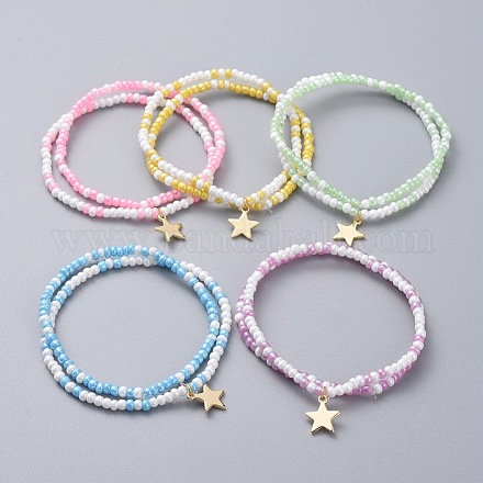 Bracelets extensibles pour enfants en perles de verre BJEW-JB04825-1