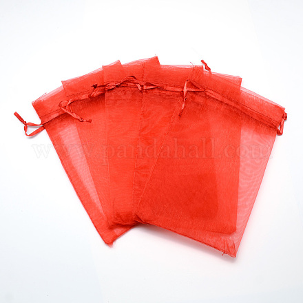 オーガンジーバッグ巾着袋  高密度  長方形  レッド  23x17cm OP-T001-17x23-13-1