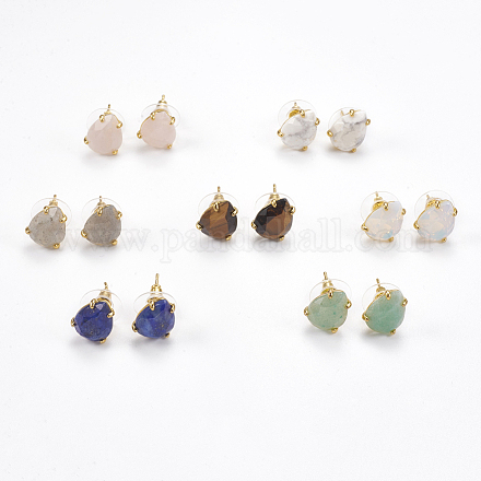 Natural & Synthetic Gemstone Stud Earrings EJEW-L196-03-1