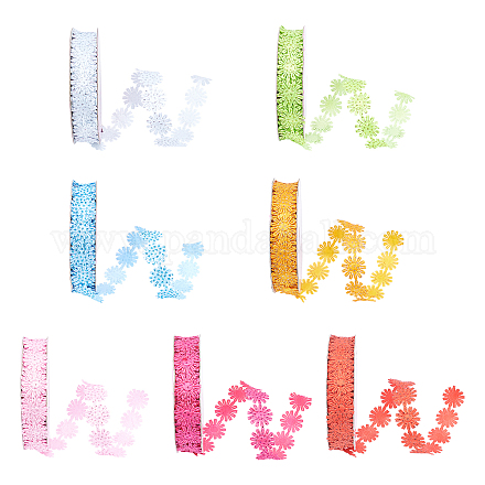 Superfundings 7 Rolle 17mm breit 7 Farben funkeln Glitzerpulver Polyesterbänder bunte Blumendekor-Spitze bestickte Zierbänder zum Nähen oder Basteln SRIB-FH0001-01-1