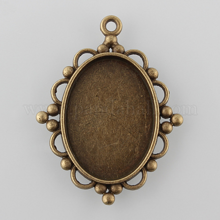 Cabochon ciondolo ovale piatto lega di bronzo antico stile tibetano TIBEP-M022-B-05AB-NF-1
