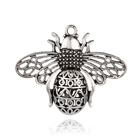 Tibetan Style Hollow Bees Alloy Insects Pendants PALLOY-J577-30AS-1