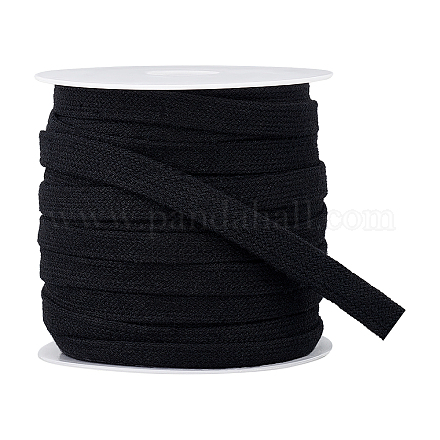 Benecreat25m二重層フラットコットンコード  中空綿ロープ  衣類用アクセサリー  ブラック  11x1.2mm  25 m /ロール OCOR-BC0001-74A-1