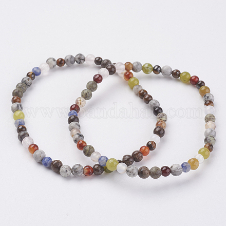 Natural Mixed Stone Stretch Bracelets BJEW-JB02460-01-1