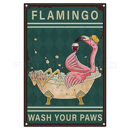 Creatcabin Flamingo Wash Your Paws Metall-Blechschild AJEW-WH0157-552-1