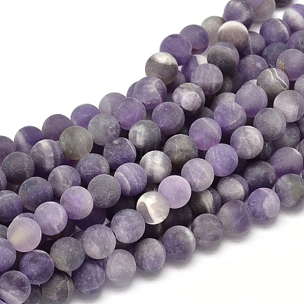 Frosted Natural Amethyst Round Bead Strands X-G-L357-6mm-07-1