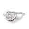 Brass Micro Pave Clear Cubic Zirconia Box Clasps, Heart, Platinum, 21.5mm, Hole: 1.2mm