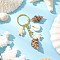Ocean Style Natural Shell with Synthetic Turquoise Keychains, with Iron Split Key Rings, Golden, 86mm