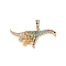 Brass Micro Pave Cubic Zirconia Pendants, Cadmium Free & Nickel Free & Lead Free, Real 18K Gold Plated, Dinosaur, Colorful, 21x38x4mm, Hole: 6x3mm