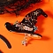 Halloween Alloy Enamel Witch Hat Brooches for Women, Black, 58x52mm