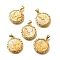 Brass with Natural Shell Carved Pendants, Rack Plating, Flat Round, Golden, 22x19.5x3.5mm, Hole: 3x4mm