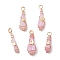 5Pcs 5 Styles Electroplated Natural Quartz Crystal Copper Wire Wrapped Pendants, Teardrop Charms, with Brass Beads, Golden, Pearl Pink, 25~37x6~13mm, Hole: 3.5~4mm, 1pc/style