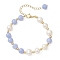 Natural Dyed Blue Lace Agate Beads & Cultured Freshwater Pearl Round Beaded Bracelets for Women, with Brass Beads, Real 18K Gold Plated, 7-1/4 inch(18.4cm)