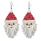 Glass Seed Dangle Earrings, with 304 Stainless Steel Earring Findings, Santa Claus, Mixed Color, 80mm