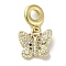 Rack Plating Brass Micro Pave Clear Cubic Zirconia European Dangle Charms, Butterfly Large Hole Pendants, Lead Free & Cadmium Free, Long-Lasting Plated, Real 18K Gold Plated, 26mm, Hole: 4.5mm, Butterfly: 15x15.5x2.5mm