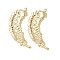 Brass Pendants Cabochons Settings, Lead Free & Cadmium Free, Feather, Real 24K Gold Plated, Tray: 1.5mm and 2.5mm, 36.5x13.5x1.5mm, Hole: 1.4mm