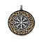316 Surgical Stainless Steel Pendants, Flat Round with Helm Of Awe Charm, Antique Silver & Antique Golden, 46x38x2.5mm, Hole: 4.5x5mm