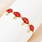 Brass Micro Pave Clear Cubic Zirconia Slider Bracelets, Enamel Mushroom Link Bracelets for Women, Lead Free & Cadmium Free, Rack Plating, Real 18K Gold Plated, 11-3/4 inch(30cm)