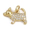 Brass Micro Pave Clear Cubic Zirconia Pendants, Dog Charms, Long-Lasting Plated, Rack Plating, Lead Free & Cadmium Free, with Jump Ring, Real 18K Gold Plated, 11.5x15x3mm, Hole: 3mm