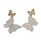 Stainless Steel Stud Earrings for Women, with Shell, Butterfly, Real 18K Gold Plated & Stainless Steel Color, 47.5x35.5mm