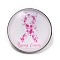 Breast Cancer Awareness Ribbon Glass Brooches, Alloy Edge for Backpack Clothes, Flat Round, Pink, 27mm