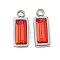 304 Stainless Steel Charm, with Glass, Rectangle, Orange Red, 11x4.5x3.5mm, Hole: 1.4mm