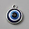 Plastic Pendants, with Alloy Findings, Flat Round with Evil Eye, Antique Silver, 18x14.5x4.5mm, Hole: 1.8mm