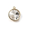 201 Stainless Steel Pendants, with Crystal Rhinestone, Real 18K Gold Plated, Flat Round, 16x13x7mm, Hole: 2mm