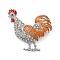 Zinc Alloy Crystal Rhinestone Enamel Brooch, Platinum, Rooster, 71x55.5mm