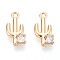 Brass Micro Pave Clear Cubic Zirconia Charms, Cadmium Free & Nickel Free & Lead Free, Cactus, Real 18K Gold Plated, 11.5x6x2mm, Hole: 1mm