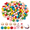 225Pcs 9 Styles Printed Wood European Beads, Large Hole Round Beads, Smiling Face Print Beads and Dyed Beads, Mixed Color, 19.5~20x17.5~18mm, Hole: 4.2~4.7mm, 25pcs/style
