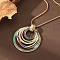 Multi Ring Zinc Alloy Enamel Pendant Necklaces for Women, Golden, Dark Sea Green, 16.54 inch(42cm)