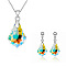 Teardrop Alloy with Glass Pendant Necklace & Stud Dangle Earring, Platinum, Faceted, Colorful, 400mm