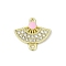 Alloy Rhinestone Fan Connector Charms, with Resin, Cadmium Free & Nickel Free & Lead Free, Rack Plating, Golden, Pink, 14.5x15.5x2.5mm, Hole: 1mm