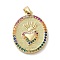 Brass Micro Pave Cubic Zirconia Pendants, Oval with Heart, Real 14K Gold Plated, 23x17.5x2.5mm, Hole: 4x2.5mm