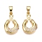 Brass Pendants with Cubic Zirconia, Electrophoretic Color Preservation, Hollow Round Charms, Golden, 23~23.5x15x4mm, Hole: 4x6mm