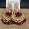 Bohemian Style Alloy Resin Bell with Flat Round Chandelier Earrings, Golden, Dark Red, 75x45mm