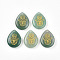 Natural Green Aventurine Pendants, Teardrop Charms with Golden Metal Enlaced Hamsa Hand, 32.5~33.5x24.5~25.5x7~8mm, Hole: 2mm