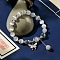 Butterfly Alloy & Cat Eye & Natural Moonstone Round Beaded Charm Bracelets for Women, Platinum, 7-1/8~8-5/8 inch(18~22cm)