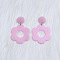 Flower with Flat Round Opaque Acrylic Dangle Stud Earrings, with Steel Pins, Platinum, Pearl Pink, 59x40mm