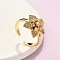 Brass Micro Pave Clear Cubic Zirconia Finger Rings, Flower, Real 18K Gold Plated, Inner Diameter: Adjustable