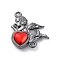 Alloy Pendants, Angel with Heart, with Resin, Rack Plating, Gunmetal, Red, 26x22x7mm, Hole: 2mm